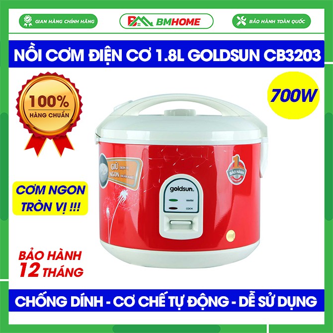 Nồi cơm điện Goldsun CB3203, Nồi cơm điện Goldsun 1,8 lít siêu bền, nấu cơm ngon, chín đều - Bảo hành 12 tháng