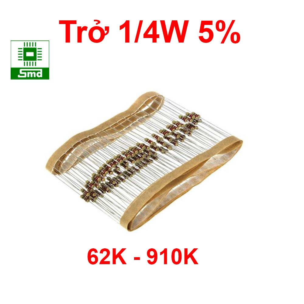 Điện trở 0.25W 5% gói 50 con , loại 1/4W Giá trị từ 62K - 910K