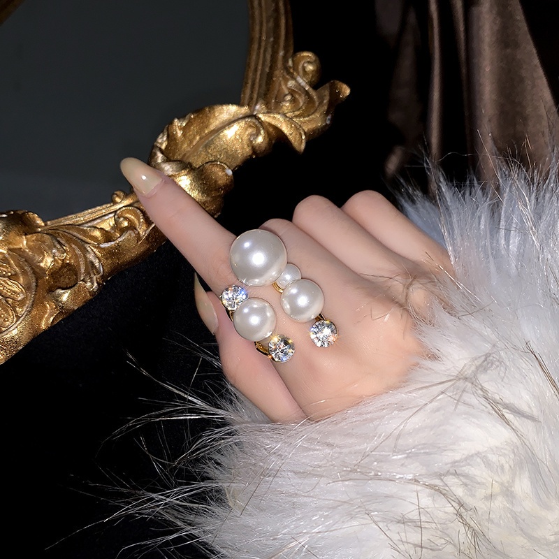 Nhẫn hở đính đá zircon ngọc trai giả sang trọng chất lượng cao có thể điều chỉnh kích thước