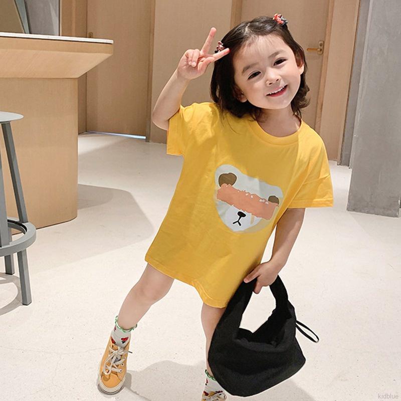 Đầm suông tay ngắn họa tiết hoạt hình phong cách Hàn Quốc thời trang mùa hè cho bé gái