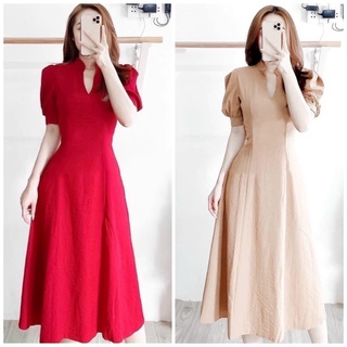 Đầm cổ trụ form dài 2 màu (kèm hình thật)