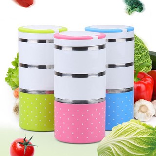 Cà mên đựng thức ăn giữ nhiệt chấm bi 3 tầng size nhỏ, camen đựng cơm 3 tầng đa năng giữ nhiệt