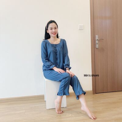 Min's Shoes - Bộ Ngủ Dài Tay Nữ Lụa Cao Cấp Cổ Vuông B108