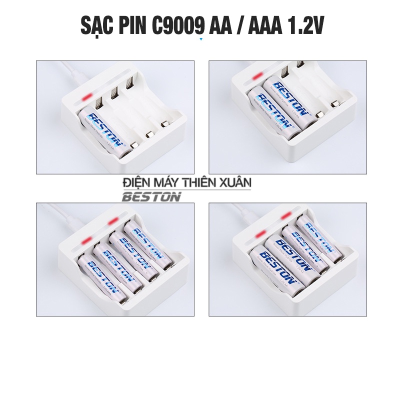 Bộ Sạc Pin AA AAA Thông Minh Beston C9009 Tự ngắt khi đầy, đèn báo pin sử dụng cho micro, chuột máy tính, loa