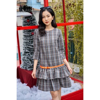 [HÀNG THIẾT KẾ]VÁY ĐUÔI CÁ KARO 2 TẦNG CAM- Design by HINs