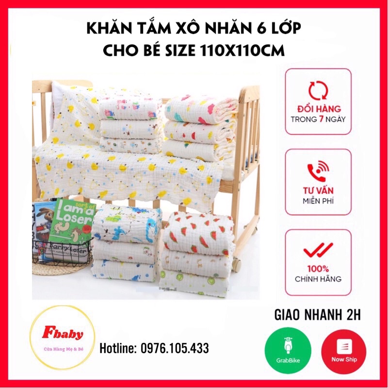 Khăn Tắm Xô Nhăn 6 Lớp Size 110x110cm Siêu Mềm Siêu Thấm Hút