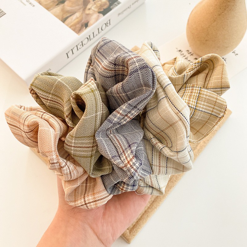 Cột Tóc Vải Scrunchies Vintage Hàn Quốc Bản Caro