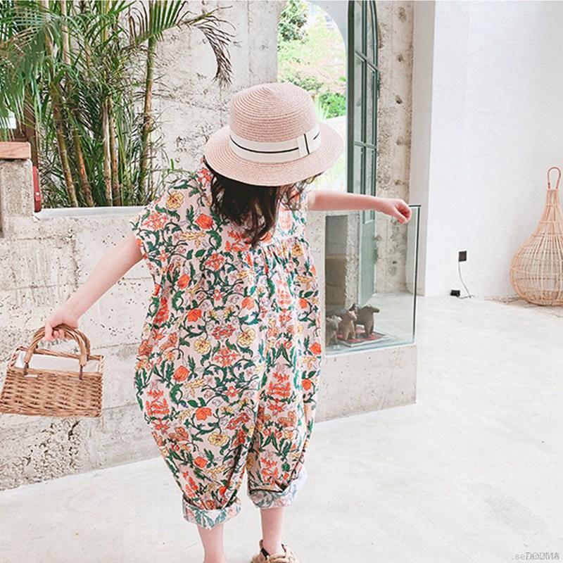Áo liền quần chất cotton hoạ tiết hoa thời trang mùa hè cho bé gái