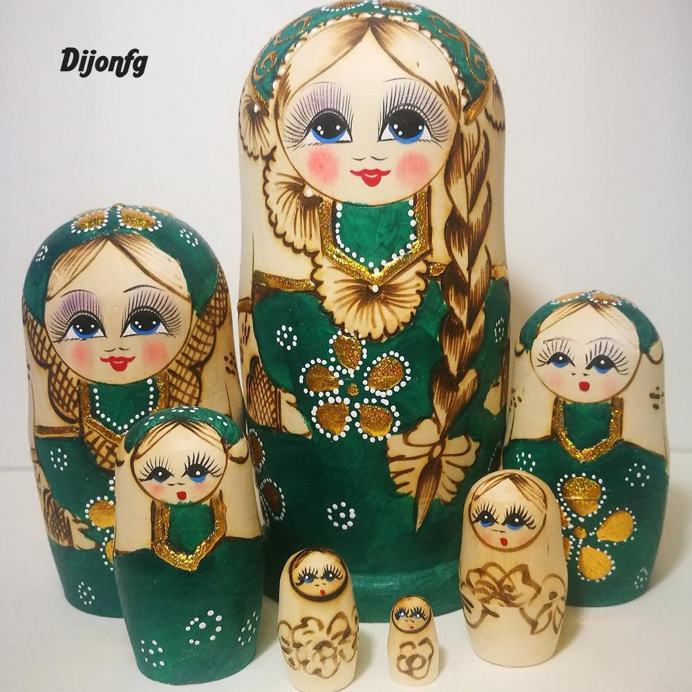 Set 7 búp bê Nga Matryoshka hình cô bé thắt tóc đuôi sam đẹp mắt