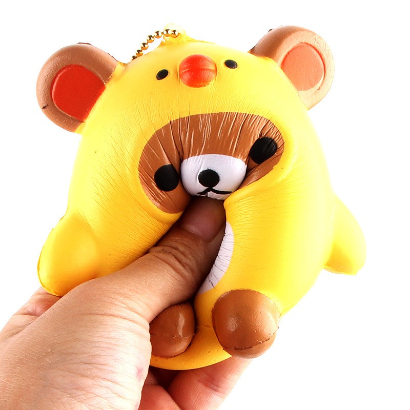 Squishy Gấu mặc áo Gà 10cm chính hãng Sanqi Elan có bao bì S086