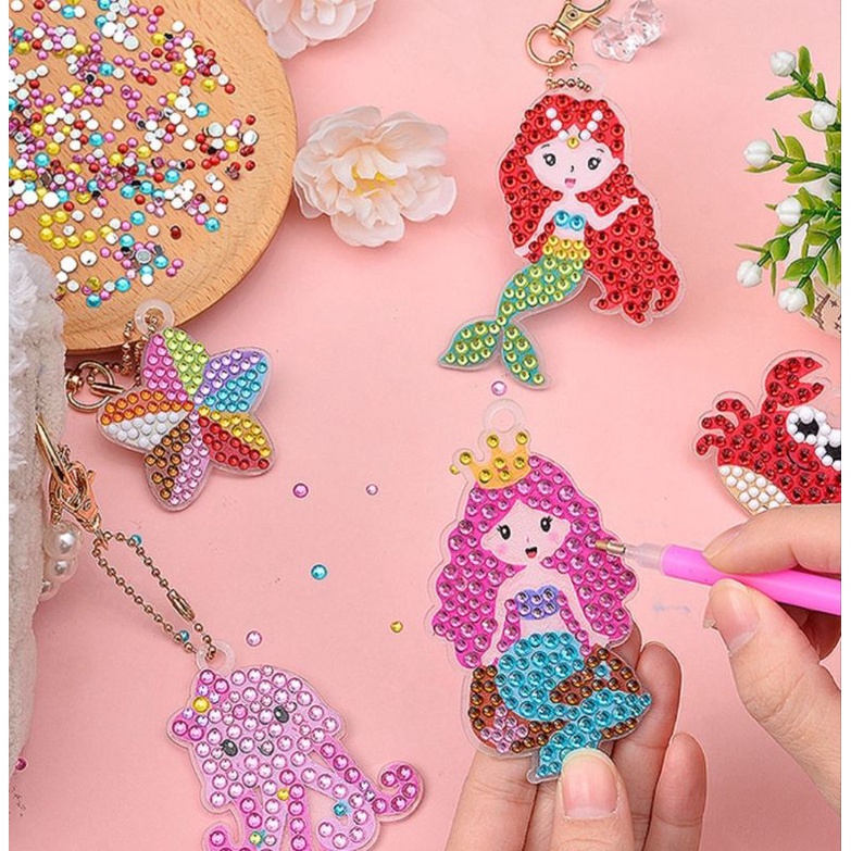 HỘP TỰ LÀM MÓC KHÓA NHỰA  ĐÍNH HẠT ĐÁ 5D LẤP LÁNH DIY , có clip