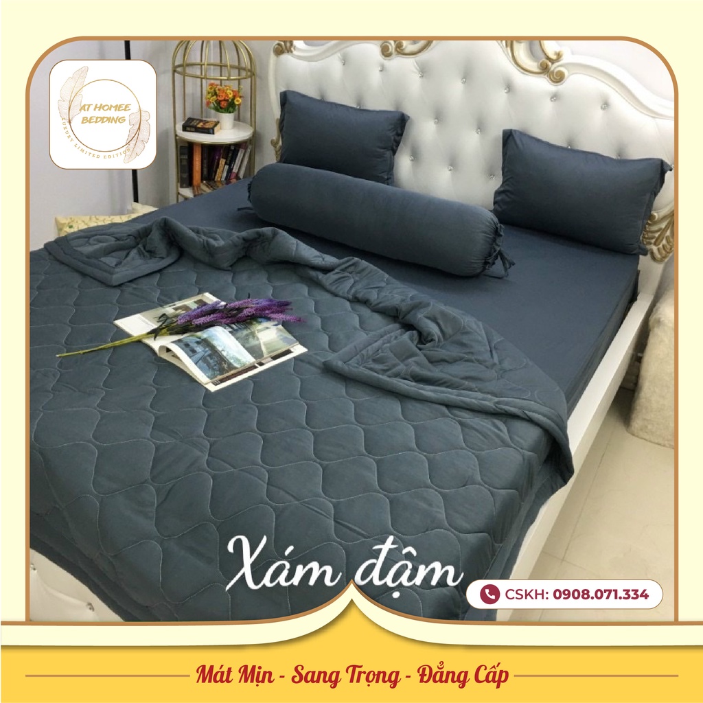 (Rẻ Vô Địch) Bộ 4 Món Ga Gối Thun Mát Mềm Thun Lạnh Cao Cấp AT HOME - Màu Xám Chì