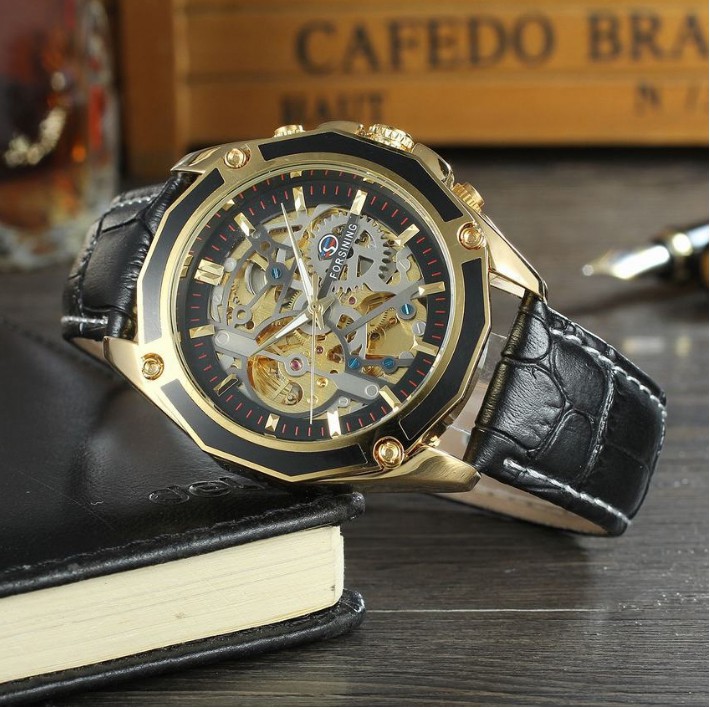 Đồng hồ cơ nam Forsining 1030 lộ máy dây da