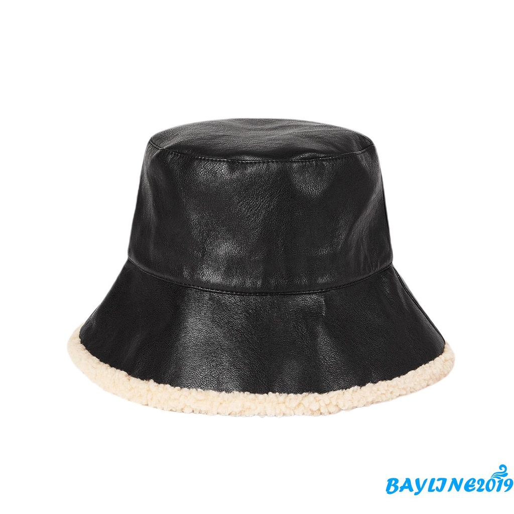 Mũ bucket da PU giữ ấm thời trang thu đông cho nữ