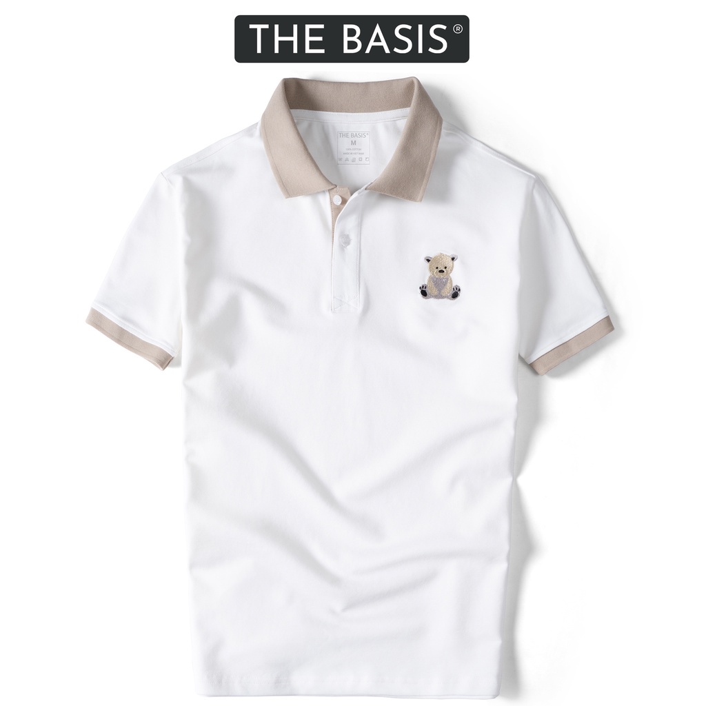 Áo polo nam BASIS họa tiết thêu gấu sắc nét, trẻ trung chất liệu cotton cá sấu APL211 - Hàng mới về
