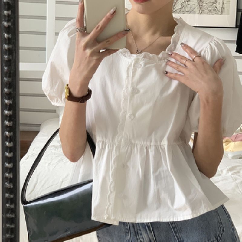 Áo Sơ Mi cotton Tay Phồng Thời Trang Mùa Hè Hàn Quốc 2022 Mới
