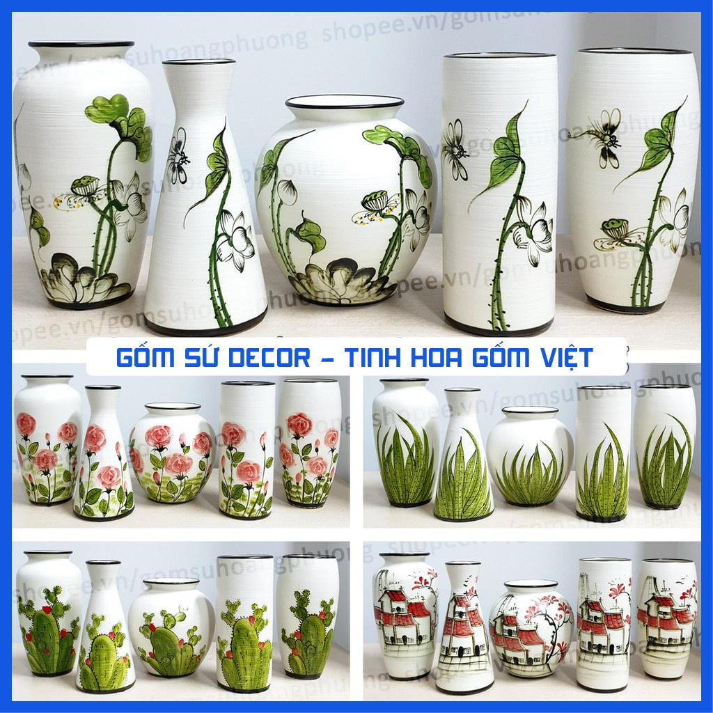 Lọ hoa gốm sứ men mịn vuốt tay vẽ họa tiết thủ công