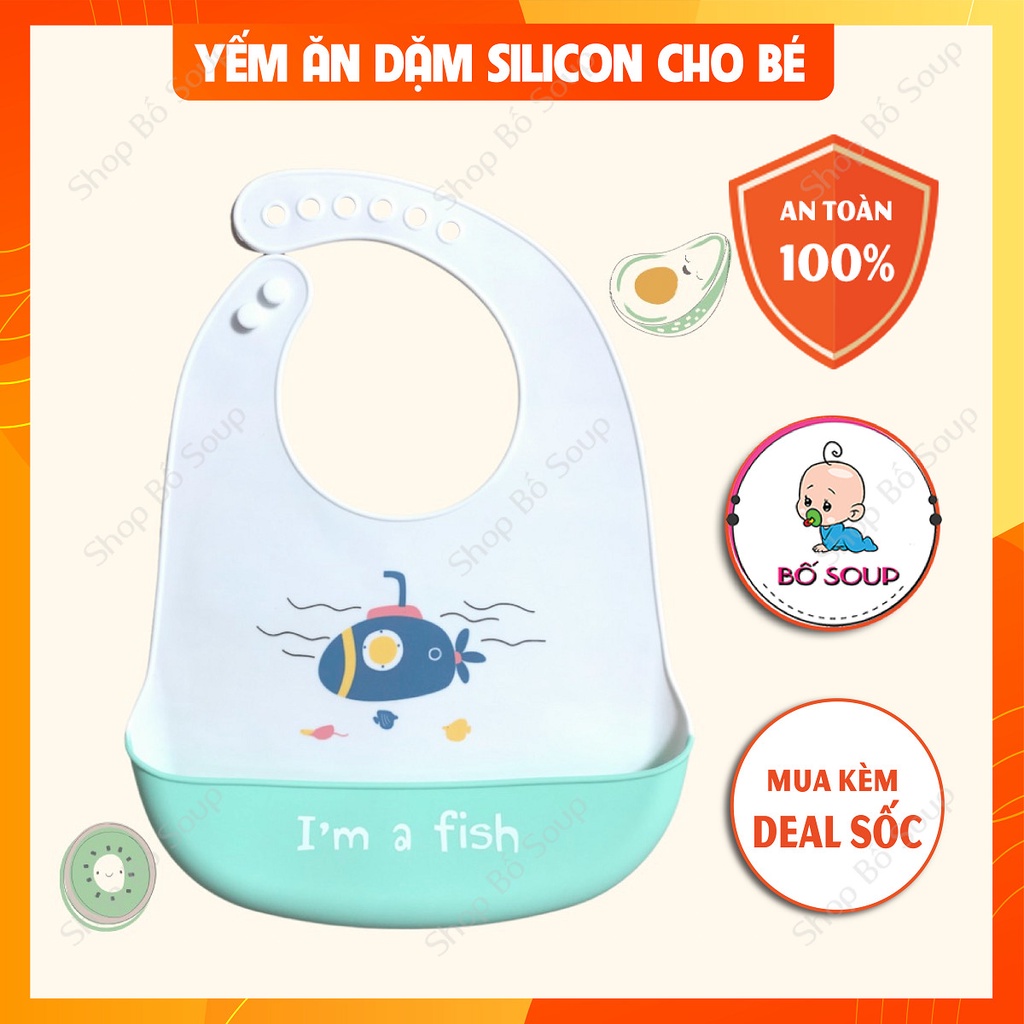 Yếm ăn dặm silicon có máng chất liệu an toàn mềm mại có nhiều nấc điều chỉnh tiện lợi