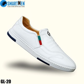 Giày lười da thật tăng chiều cao SmartMen GL-20 (Trắng)