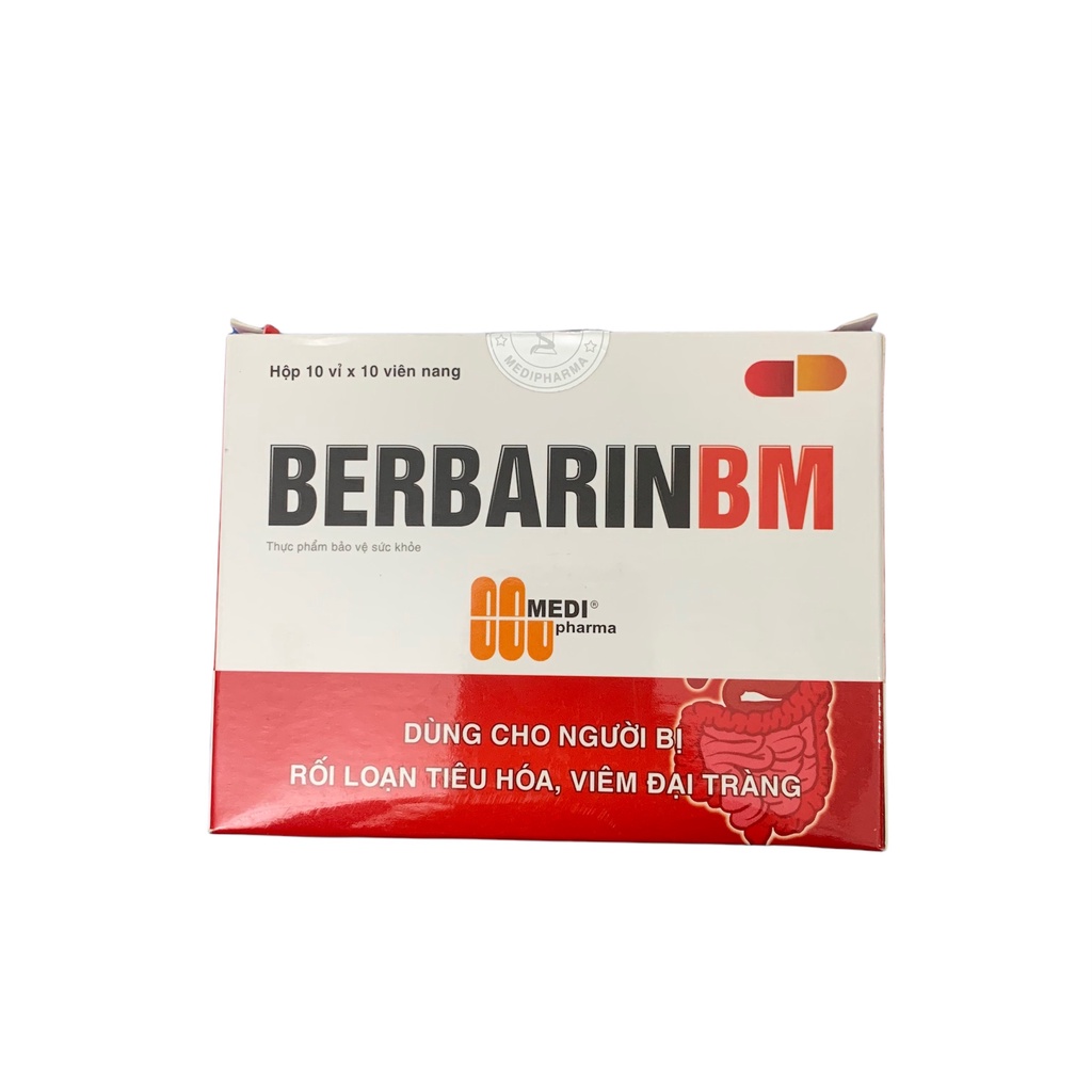 Berbarin BM hộp 10 vỉ * 10 viên nang hõ trợ người rối loạn tiêu hóa, viêm đại tràng, tiêu chảy