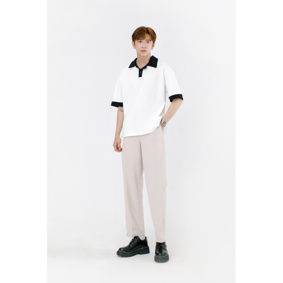 Áo Phông Polo Nam Màu Trắng MANDO Tay Lỡ Cotton Cao Cấp Form Rộng Basic Unisex Thời Trang Hàn Quốc PDN122 POL001