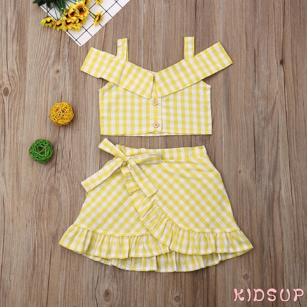 Set áo croptop trễ vai + chân váy xòe xinh xắn cho bé gái