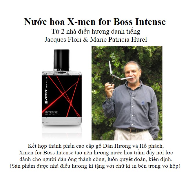 Nước hoa Xmen for Boss Intense/Motion/Luxury có hộp và chữ kí của nhà tạo hương tặng kèm 20ml nước hoa mini gốc Pháp