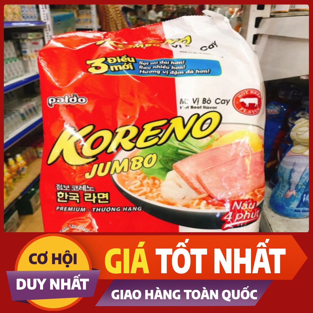 MÌ Ăn Liền KORENO JUMBO HÀN QUỐC 1KG GÀ/ TÔM/ BÒ CAY/ KIM CHI/ NẤM/ HẢI SẢN CAY