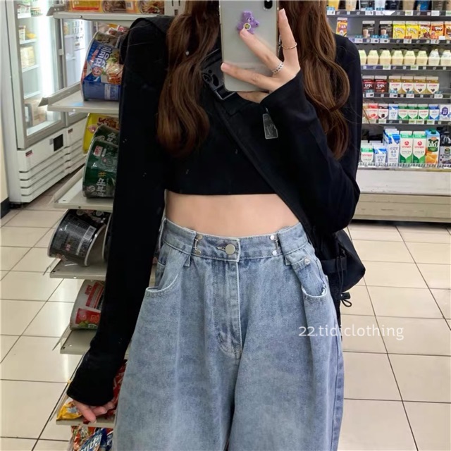 Quần ulzzang jean ống suông có bigsize / Quần ống rộng có móc cài eo Quảng Châu | BigBuy360 - bigbuy360.vn