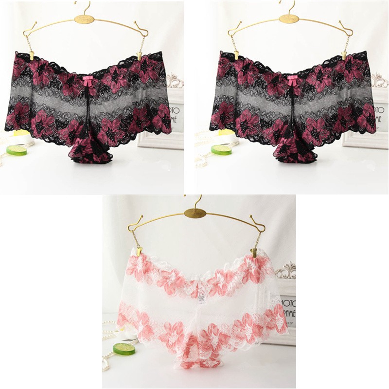 L-4XL Sexy Lace Mesh Flower Panties Plus Size High Waist Triangle Women Comfortable Underwea Briefs | BigBuy360 - bigbuy360.vn