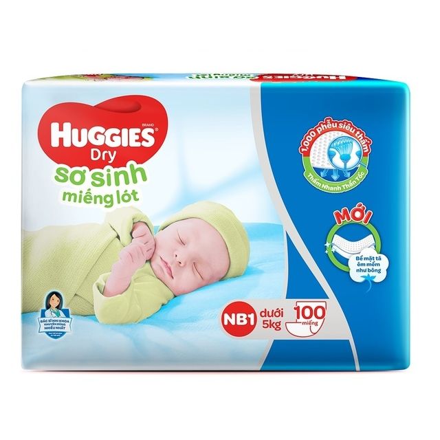 Miếng lót Sơ Sinh Huggies NB1-56+4/NB1- 100 miếng - NB 1 100 (gói 100 miếng)