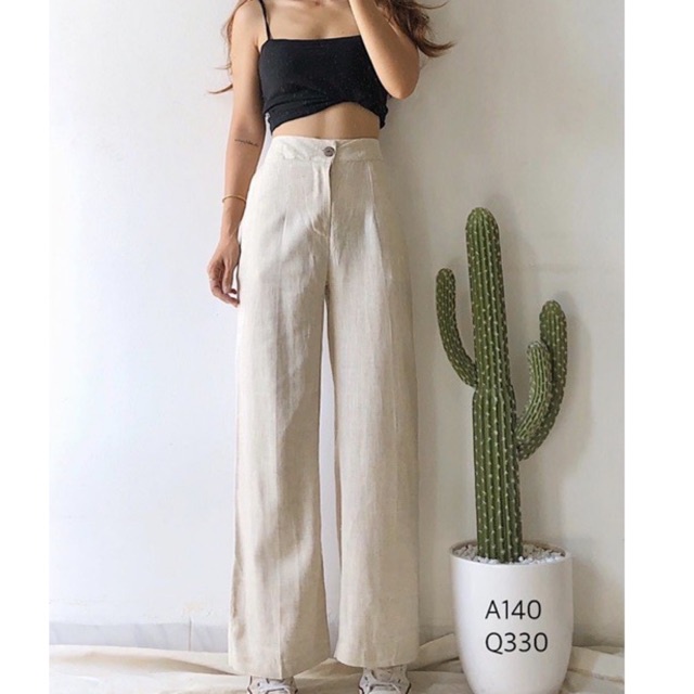 Quần Ống Rộng Quần Culottes Chất Đũi Xước