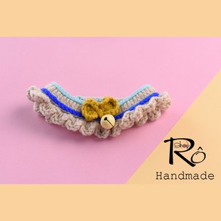 Vòng cổ cho mèo có chuông, dây đeo cổ chó, họa tiết viền len thắt nơ đơn giản, yếm len cho thú cưng [Hàng sẵn]