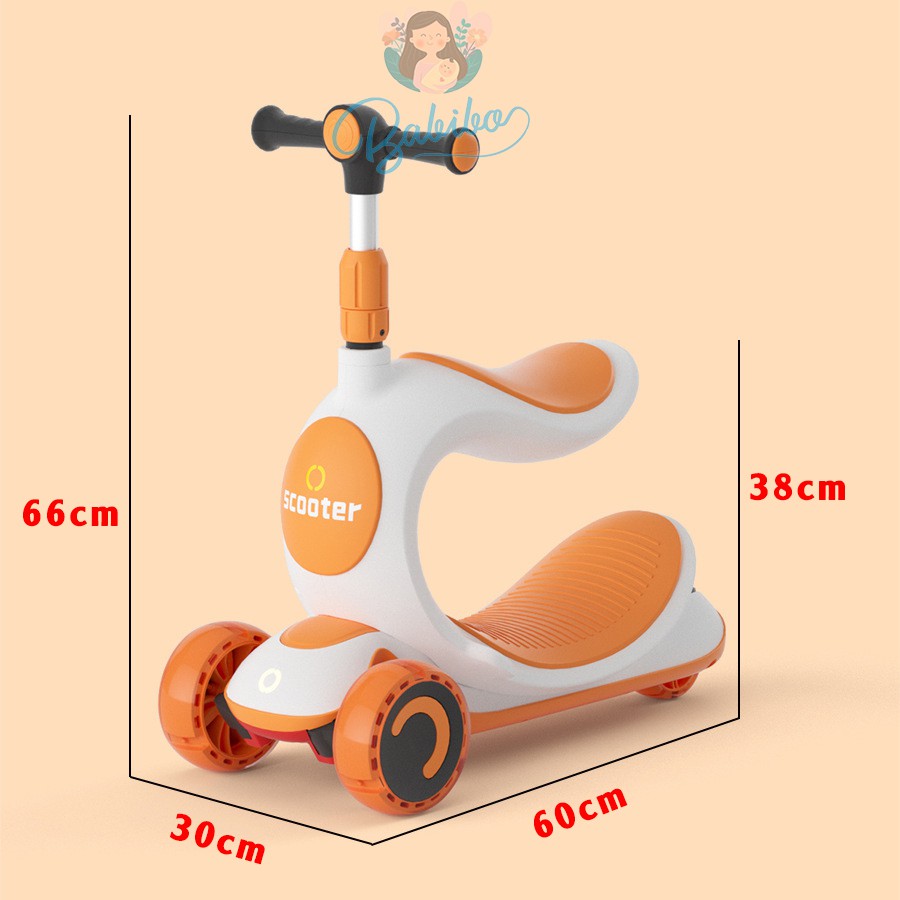 Xe scooter cho bé, xe chòi chân cho bé đa năng 3 trong 1 có đèn làm bằng nhựa PU không gây độc hại cho bé [ Sỉ từ 4 cái]