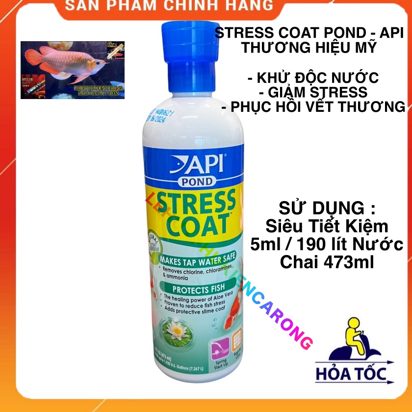 STRESS COAT POND Giảm Stress, Xử Lý Nước, Khử Clo Cho Bể Cá Cảnh, Chai 473ml Chính Hãng API MỸ