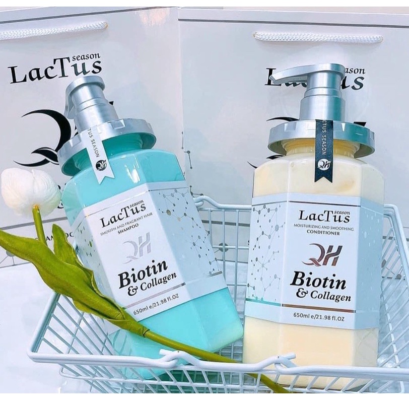 Dầu Gội Biotin Lactus Season Giảm Rụng Tóc, Ngăn Gàu Dưỡng Ẩm QH lactus Season Biotin Collagen Cặp 650ml.