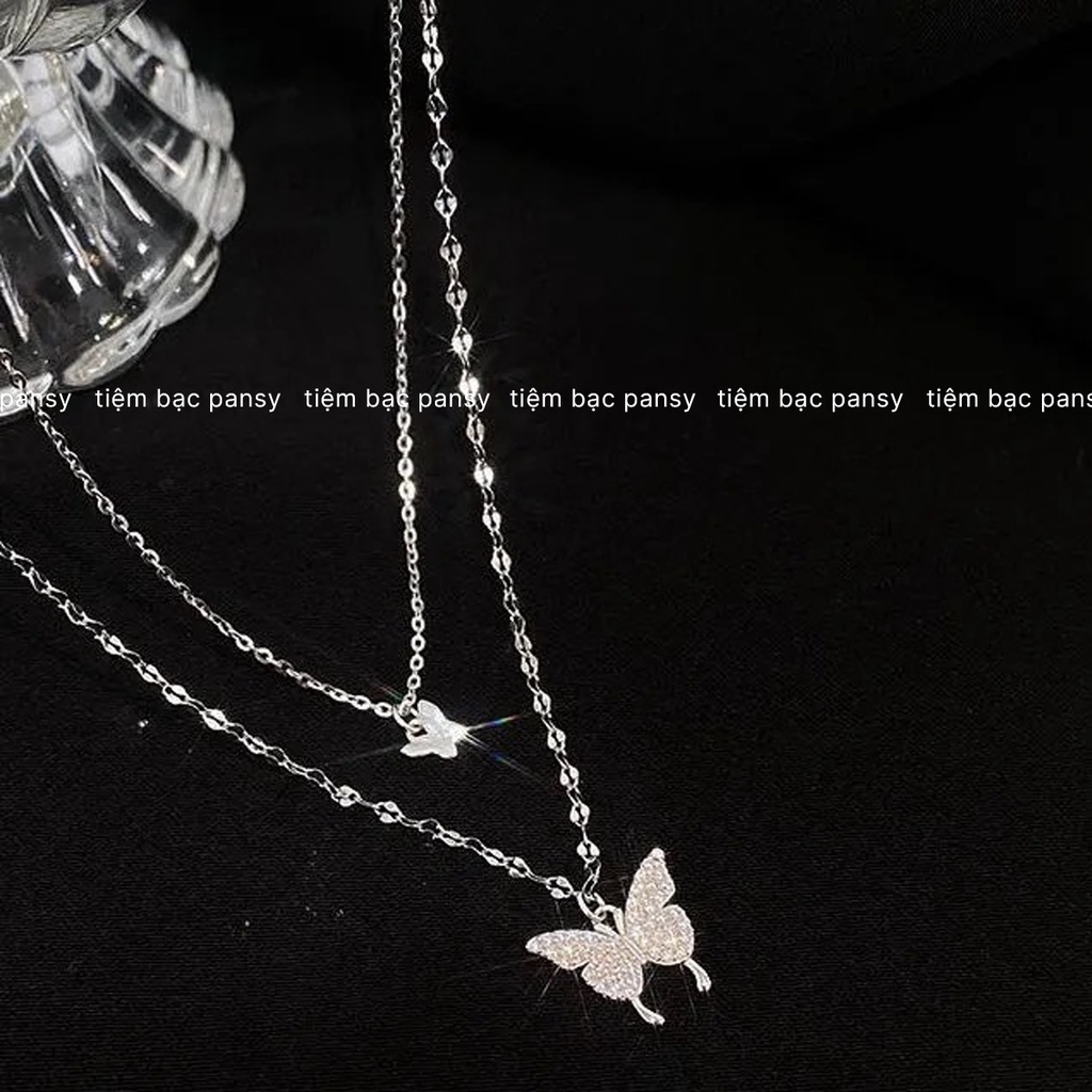 Dây chuyền bạc PANSY mặt hồ điệp nạm đá mẫu mới lấp lánh, vòng cổ bạc uyên ương cao cấp
