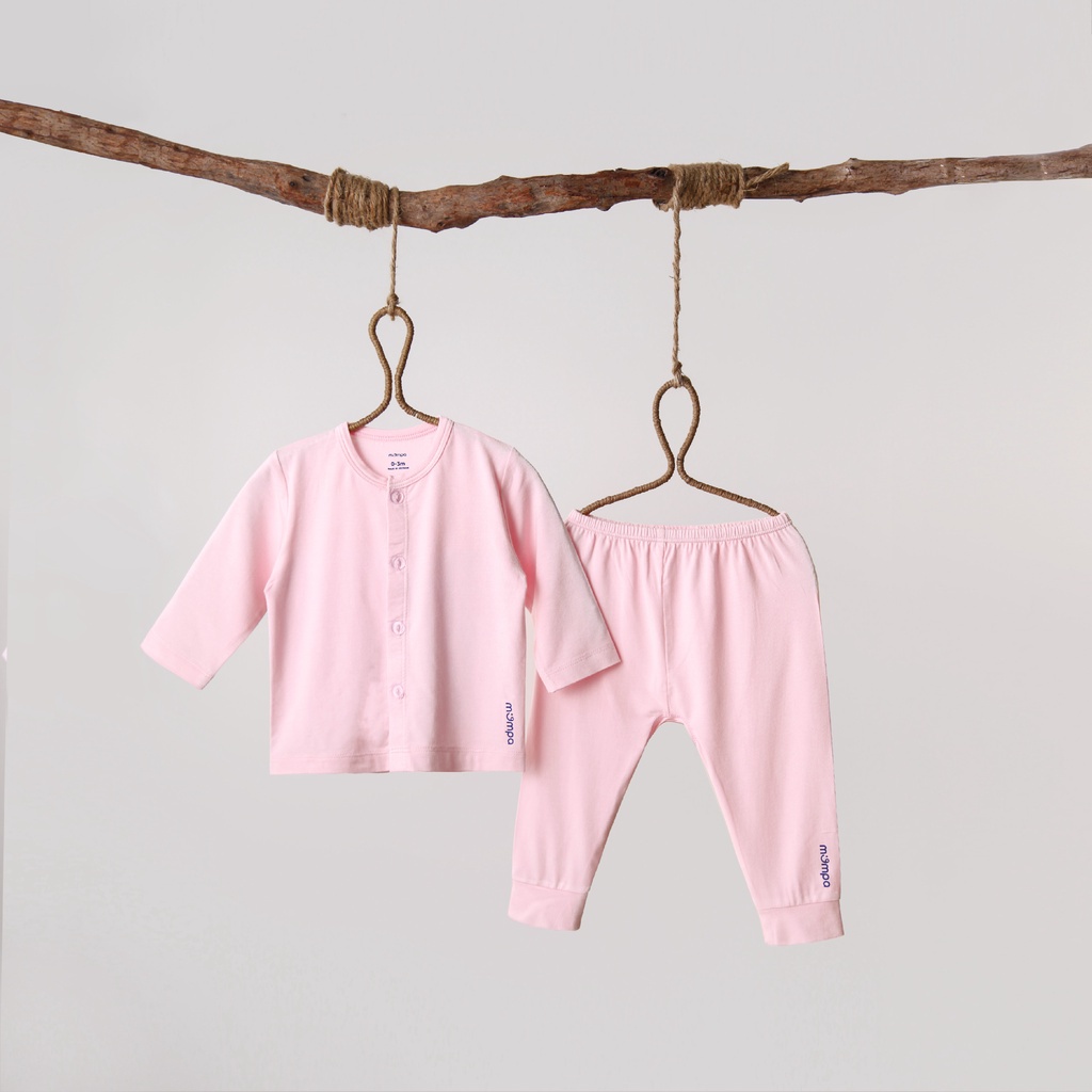 Bộ quần áo sơ sinh dài tay 4 mùa Mompa 0-9 tháng vải sợi tre Bamboo mềm mịn co giãn thấm hút thoáng da cúc giữa 014 015