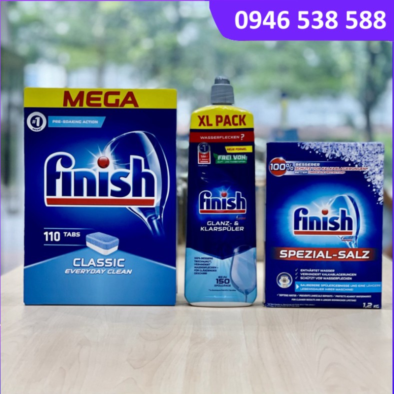 COMBO FINISH: viên rửa bát Finish Classic 110 viên + Muối rửa bát Finish 1,2kg + Nước trợ xả máy rửa bát 750ml