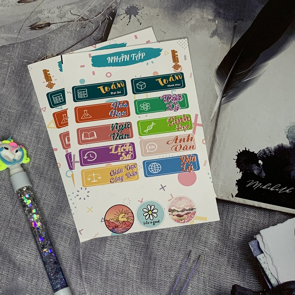 Sticker Nhãn Vở Môn Học 🌈𝑭𝒓𝒆𝒆𝒔𝒉𝒊𝒑 Phân Trang Môn Học, chống nước - Tặng sticker Cung Hoàng Đạo