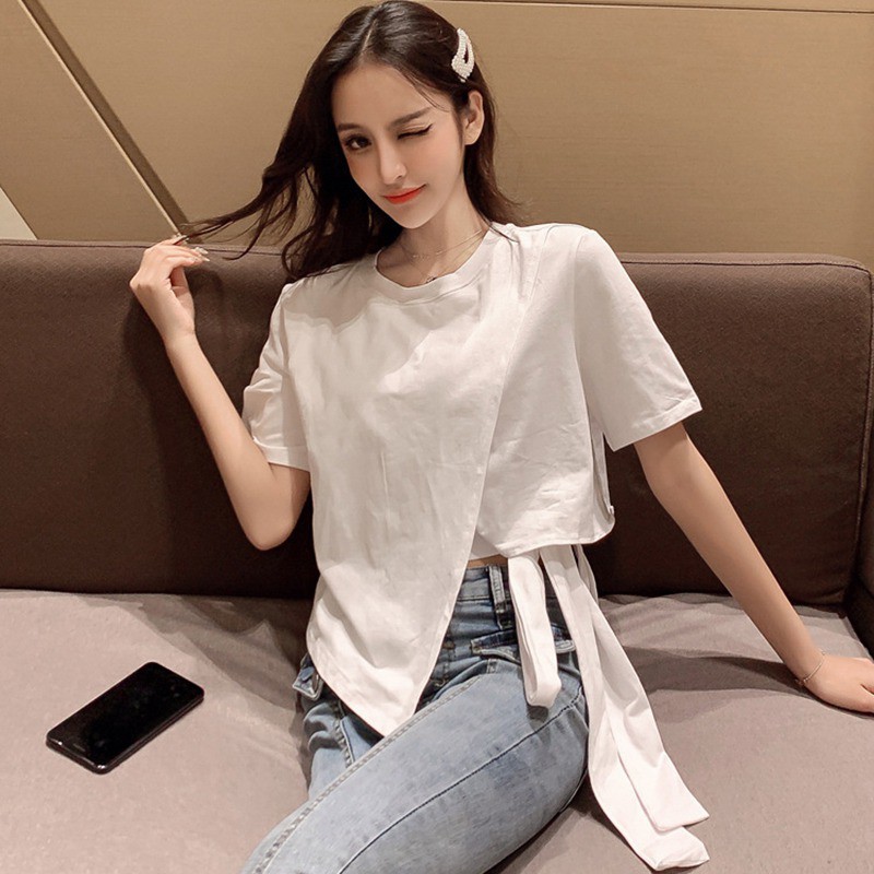 Áo thun cổ tròn tay ngắn thiết kế đơn giản dành cho phái đẹp