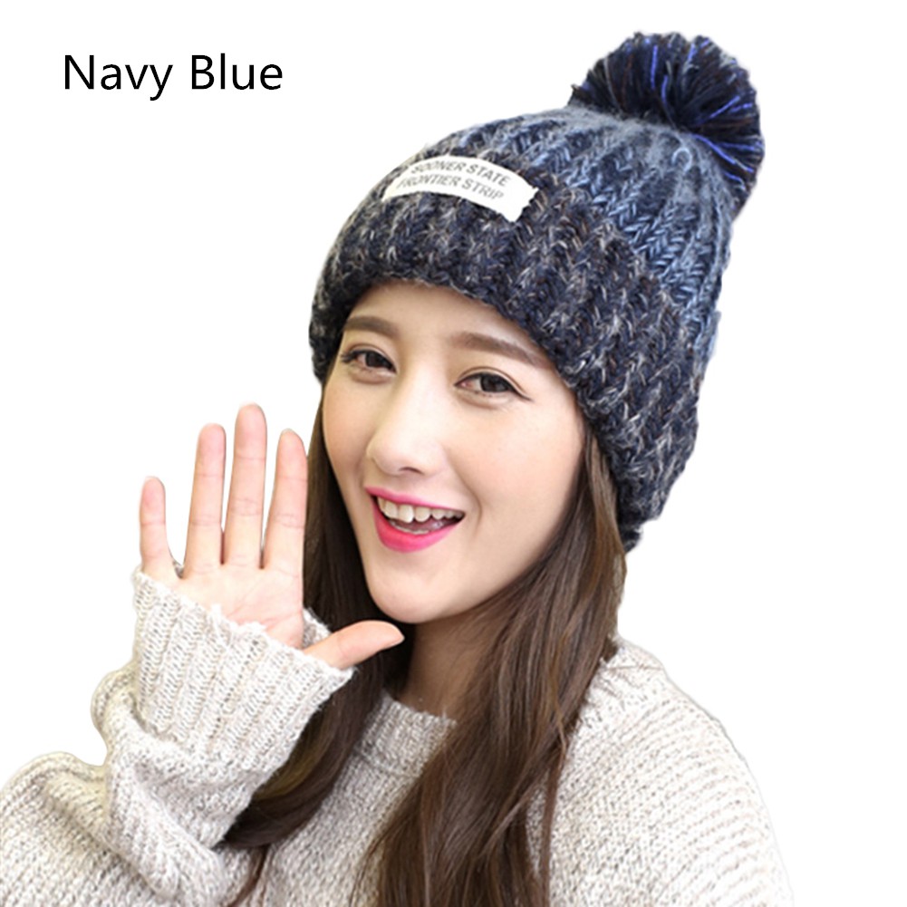 Mũ len chóp quả bông cho nữ