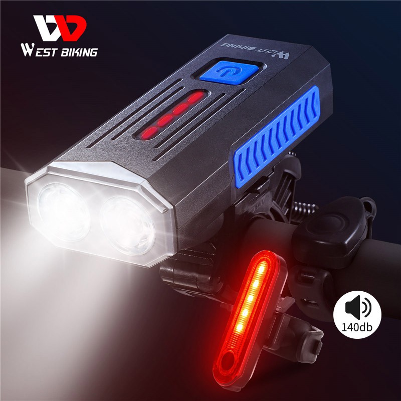 [Mã CLS2403F giảm 30k đơn 150k] Đèn Xe Đạp WEST BIKING YP0701296 1000 Lumens Có Chuông 140db Có Thể Sạc Lại Qua USB