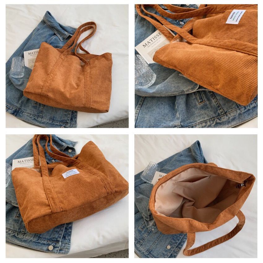 Túi tote ,túi xách vải Nhung tăm đeo chéo đựng đồ cỡ lớn đi học đi chơi phong cách Hàn Quốc