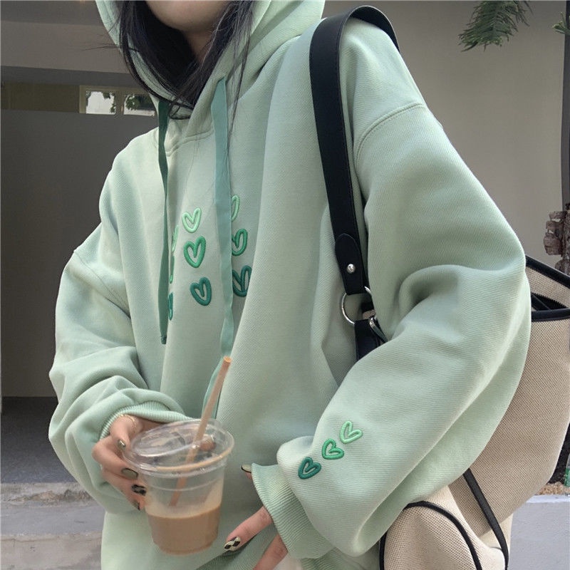 Áo Hoodie Lót Lông Cừu Dày Dặn Màu Xanh Bạc Hà Phong Cách Nhật Bản Thời Trang Thu Đông Cho Nữ Z2