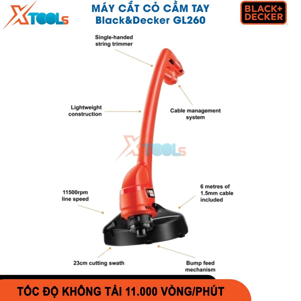 Máy cắt cỏ cầm tay 250W GL260, công nghệ cắt bằng dây cước, độ cắt rộng 23cm, dây dẫn điện dài 6m [CHÍNH HÃNG][XTOOLS]