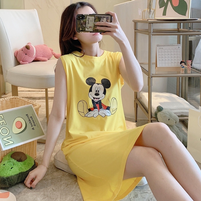 Đầm Ngủ Cotton Sát Nách In Hình Chuột Mickey Đáng Yêu Cho Nữ | BigBuy360 - bigbuy360.vn