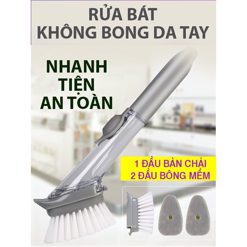 Bàn Chải Cọ Rửa Đa Năng Có Ngăn Chứa Dầu Tặng 2 Bông Rửa Bát,Tiện Lợi,An Toàn Với Da Tay