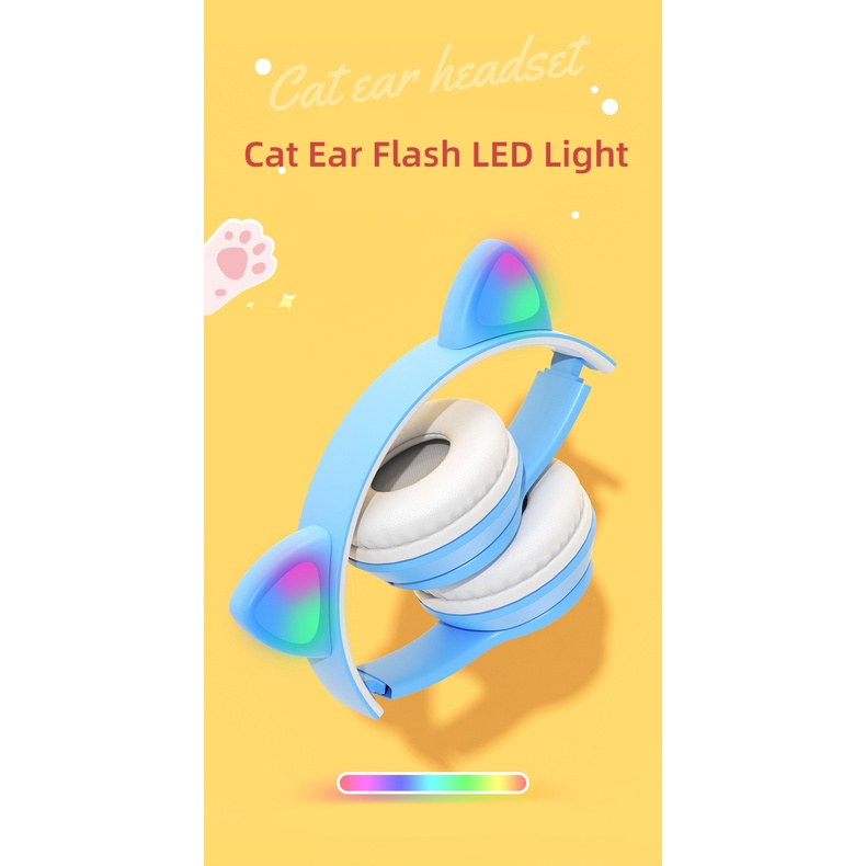 Tai Nghe Chụp Tai Bluetooth Không Dây Có Micro Âm Thanh Hi-Res Và Đèn Led Hình Tai Mèo