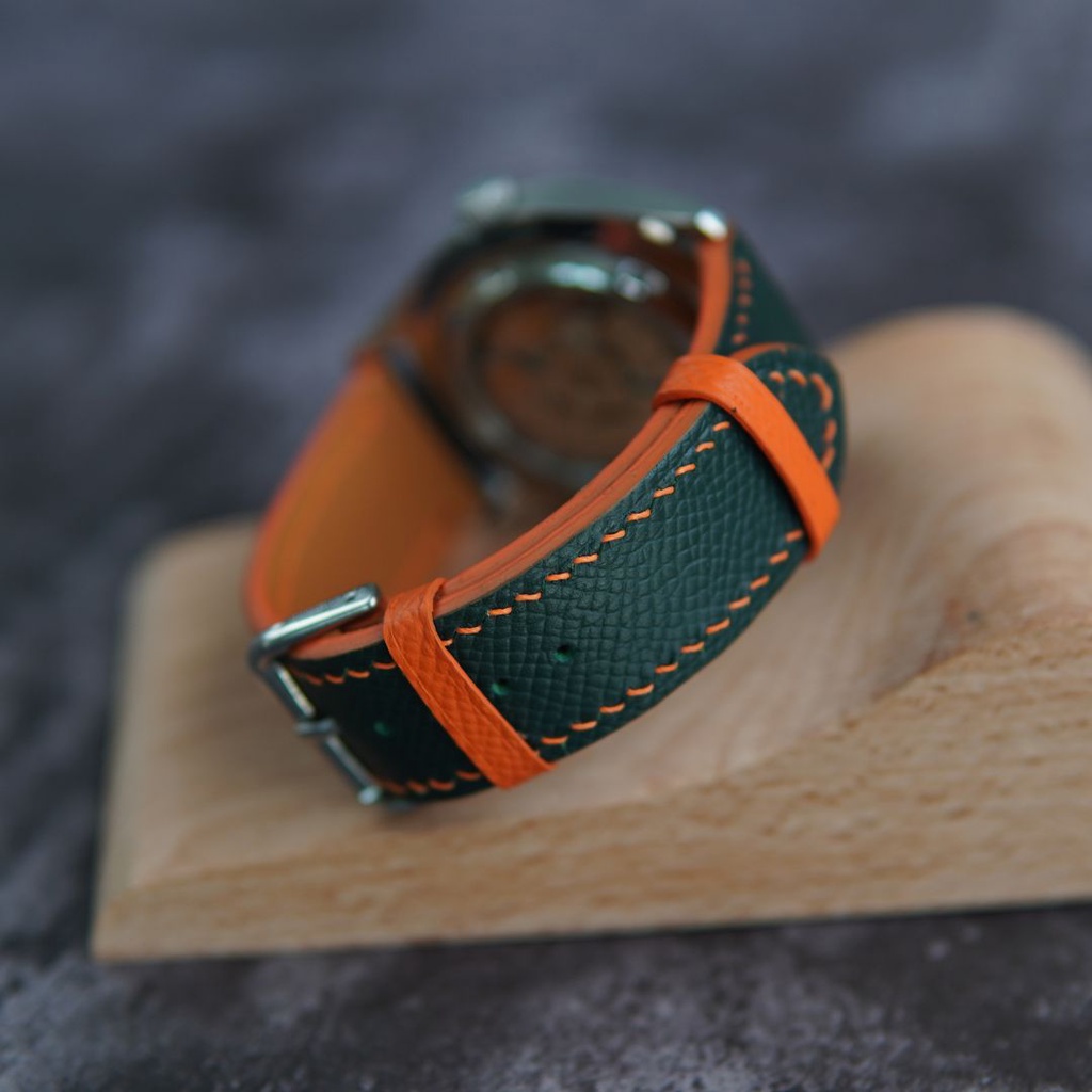 Dây đồng hồ handmade 18mm 20mm 22mm dây đồng hồ Epsom phối màu cam lót Zermatt nhập khẩu từ Pháp Q48- giá rẻ nhập khẩu